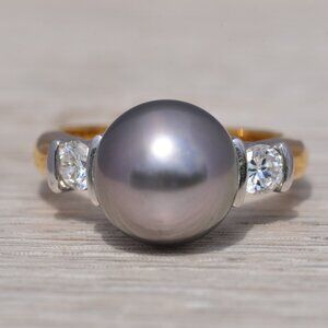 Tahitian Pearl and Natural Diamond Ring in Two-Tone Gold